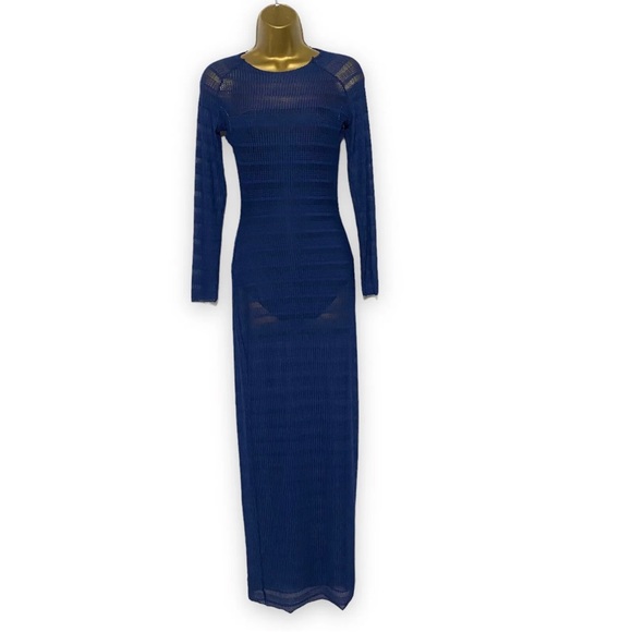 Solace London Dress Navy Blue Maxi Long Semi Sheer Party Xmas Size 8 Bodycon - Picture 12 of 14